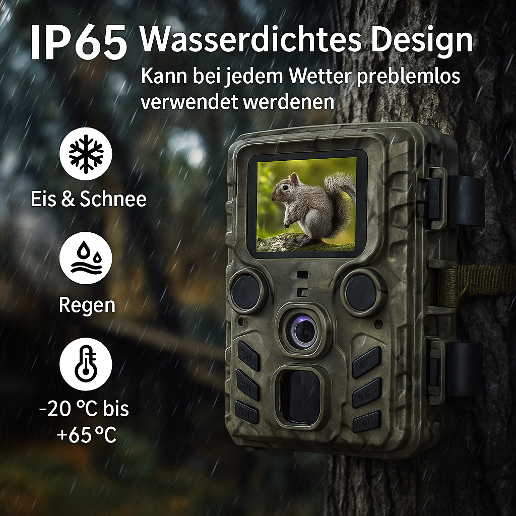 Mini-Wildkamera 1080p | Wasserdicht IP66, Nachtsicht, Bewegungserkennung 20 m